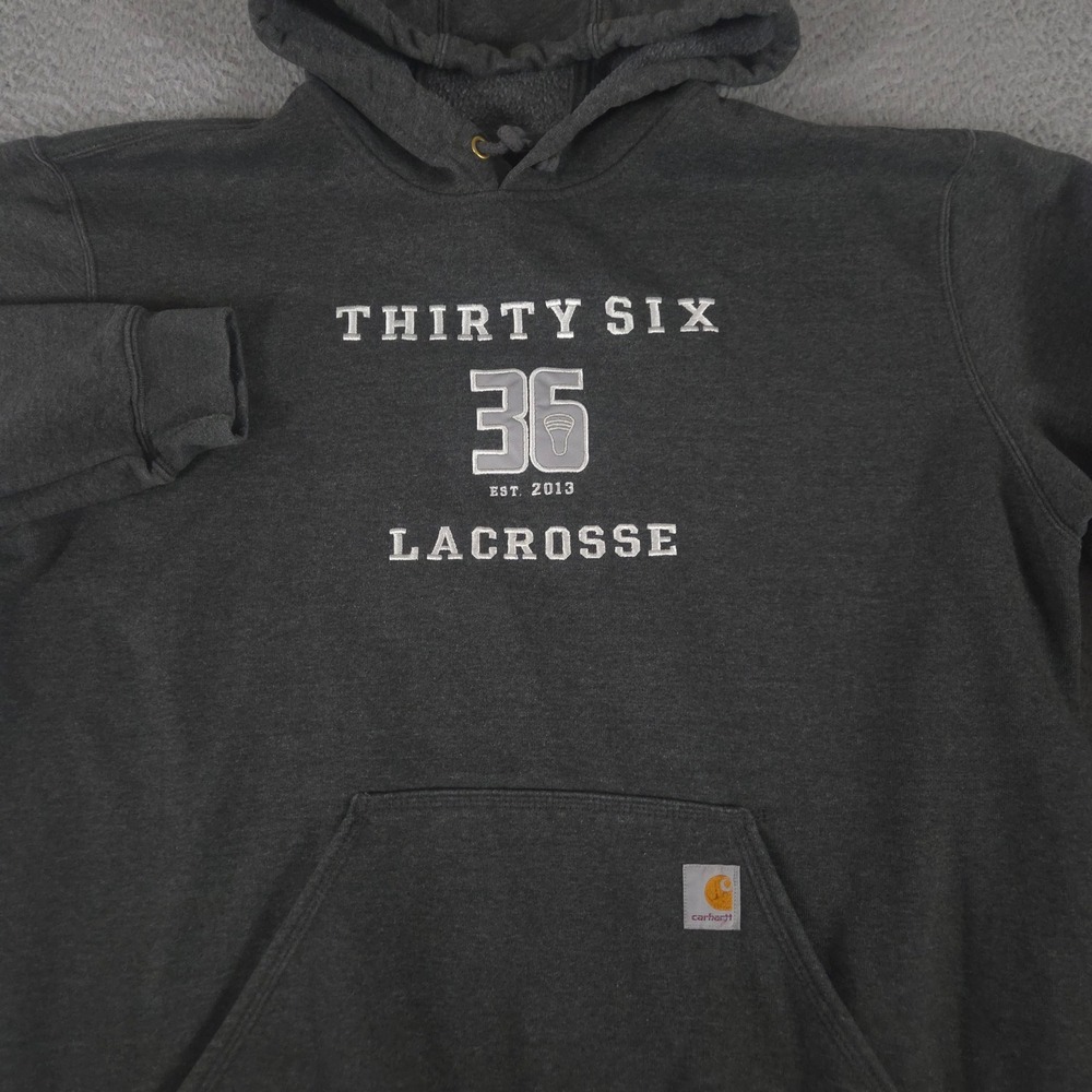 Carhartt Hoodie Mens XL Gray Marquette Loose Fit Cotton Blend Lacrosse Graphic - Picture 1 of 9